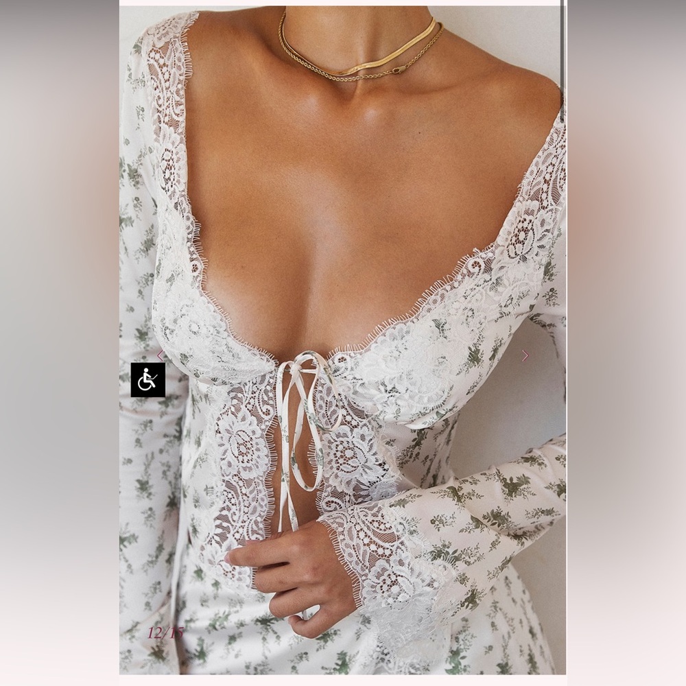 House of CB Clarissa Garden Print Lace Trim Top